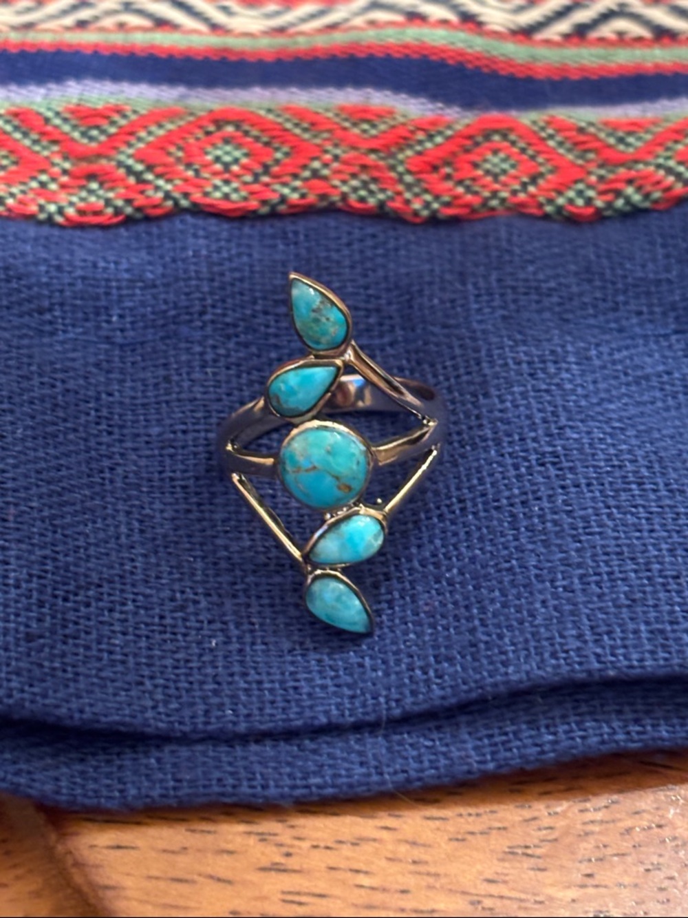 NWT Turquoise Network Turquoise and Gold-Tone Statement Ring - Blue